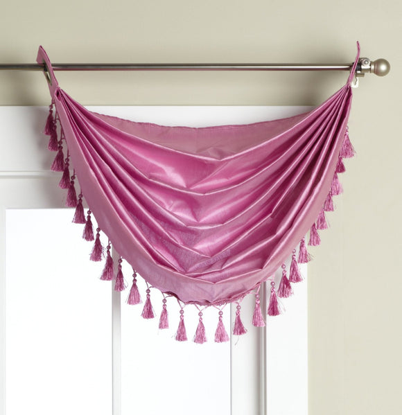 Elaine Faux Silk Grommeted Waterfall Valance with Fringes 36x37