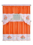 Kitchen Curtains, Part 3 Embroidered Rod Pocket Window Tiers & Swag Valance- 3PC Kitchen Curtain Sets.