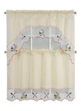 Kitchen Curtains, Part 3 Embroidered Rod Pocket Window Tiers & Swag Valance- 3PC Kitchen Curtain Sets.