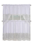 Kitchen Curtains, Part 3 Embroidered Rod Pocket Window Tiers & Swag Valance- 3PC Kitchen Curtain Sets.