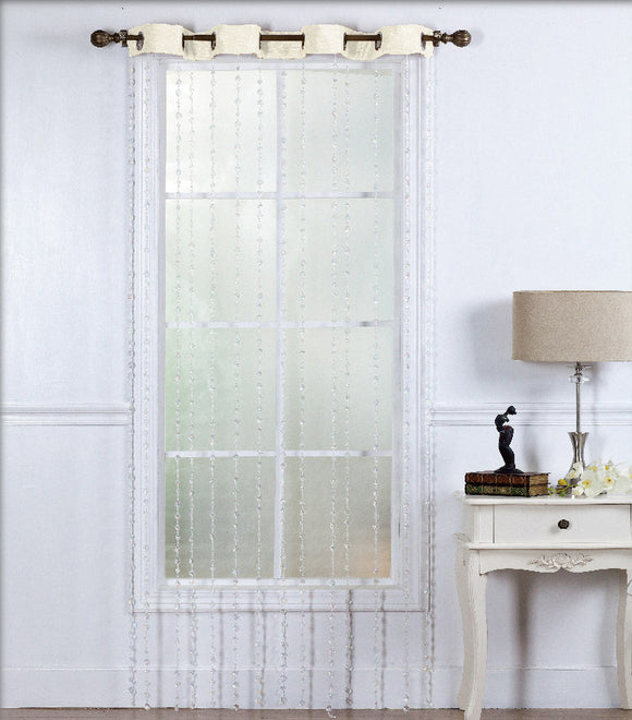 Stephanie: Editex Modern Curtain with Beautiful Falling Translucent Beads from top.  Eight (8)-Top Grommets. Top Seam colored.