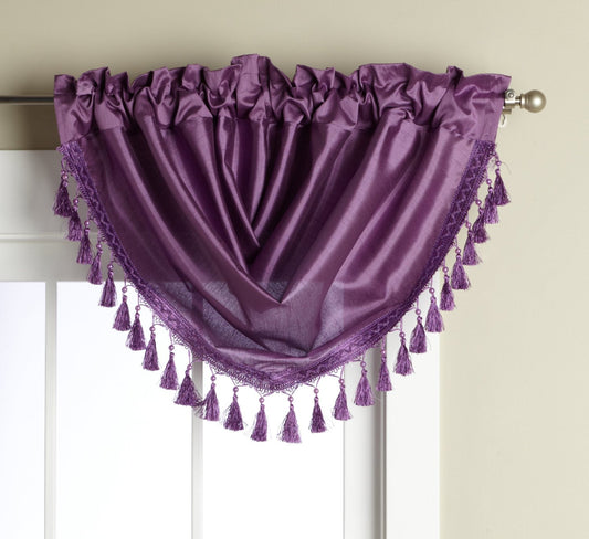 Elaine Faux Silk Waterfall Valance with Rod Pocket & Fringes. 47"W x 37"L