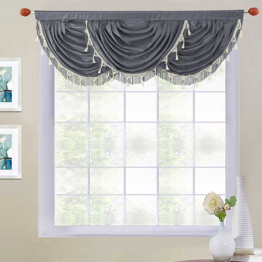 Triple Rod Pocket Waterfall Valance and Fringes in size 54"Wide X 18"Long (#849)