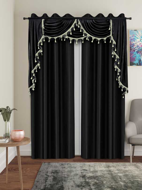 One Triple Waterfall Valance with Swag, (decorated in front of a curtain not included) in size 54"Wide X 52"Long (#850)