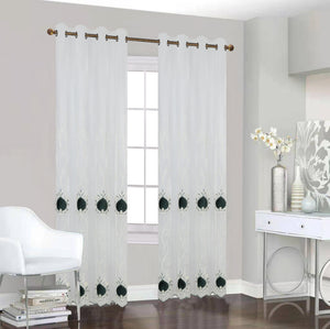 Fiona: Floral Embroidered Sheer Panel with Velvet Center Design and trimming bottom.