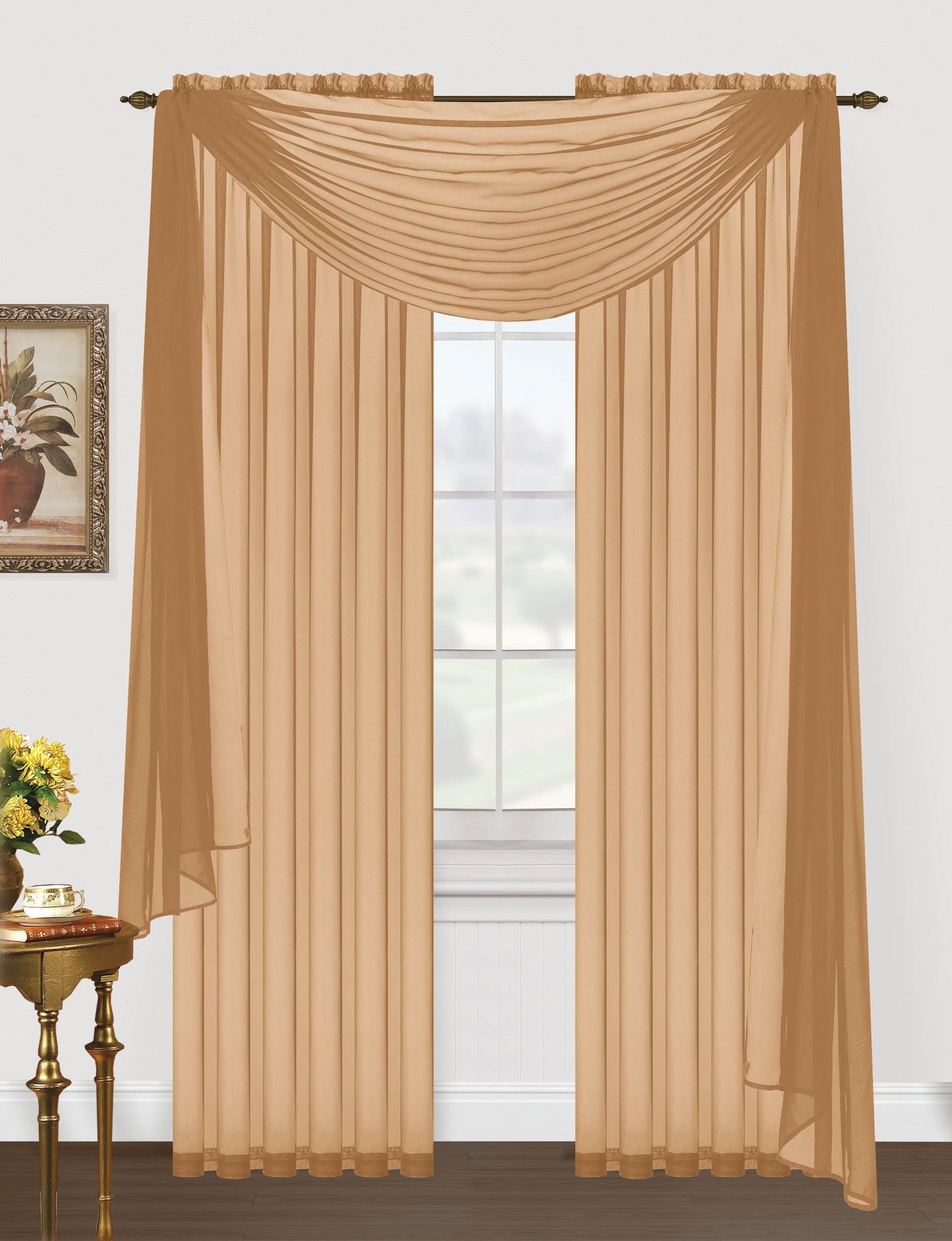 Gold sheer curtain scarf hotsell