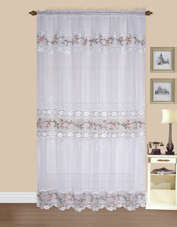 Rose Garden Macramé Embroidered Panel with Attached Valance